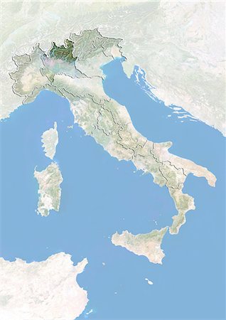 L'Italie et la région de Lombardie, Image Satellite avec effet de relief Photographie de stock - Rights-Managed, Code: 872-06055369