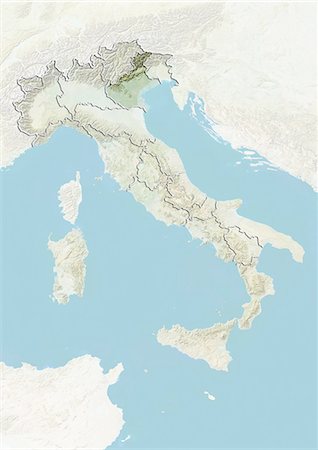 Italy and the Region of Veneto, Relief Map Stock Photo - Rights-Managed, Code: 872-06055389