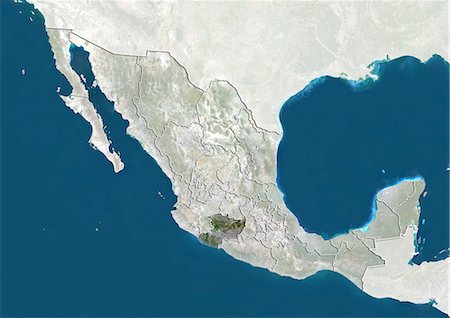 Le Mexique et l'état de Michoacán, True Image Satellite en couleurs Photographie de stock - Rights-Managed, Code: 872-06055449