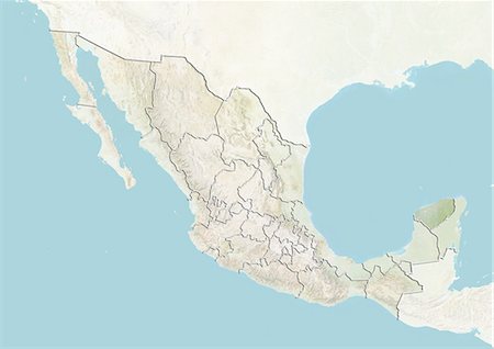 Mexico and the State of Yucatan, Relief Map Stock Photo - Rights-Managed, Code: 872-06055474