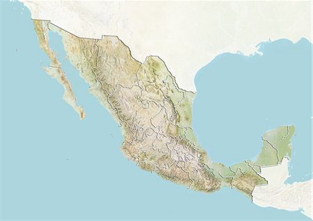 simsearch:872-06055861,k - Mexico, Relief Map With State Boundaries Foto de stock - Con derechos protegidos, Código: 872-06055478