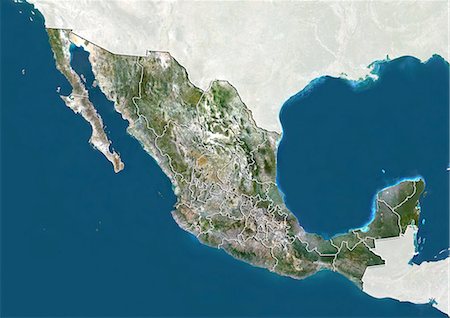 simsearch:872-06055444,k - Mexico, True Colour Satellite Image With State Boundaries Stock Photo - Rights-Managed, Code: 872-06055479