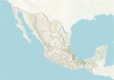 simsearch:872-06055491,k - Le Mexique et l'état de Veracruz, carte en Relief Photographie de stock - Rights-Managed, Code: 872-06055472