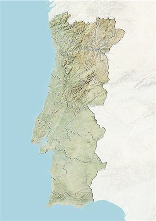 simsearch:872-06160873,k - Portugal, Relief Map With District Boundaries Stock Photo - Rights-Managed, Code: 872-06055546