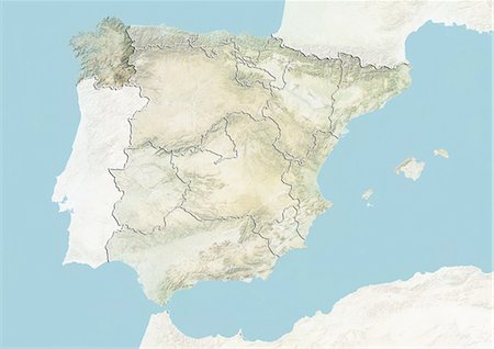 santiago de compostela - Spain and the Region of Galicia, Relief Map Fotografie stock - Rights-Managed, Codice: 872-06055579