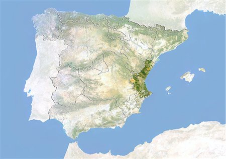 simsearch:872-06055590,k - Spain and the Region of Valencia, Satellite Image With Bump Effect Stock Photo - Rights-Managed, Code: 872-06055592