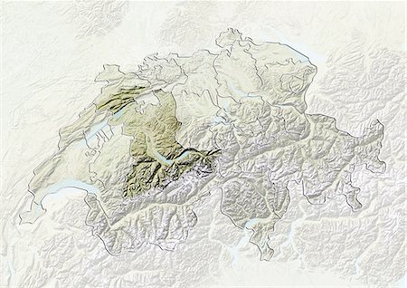 switzerland relief map - Switzerland and the Canton of Bern, Relief Map Stock Photo - Rights-Managed, Code: 872-06055609