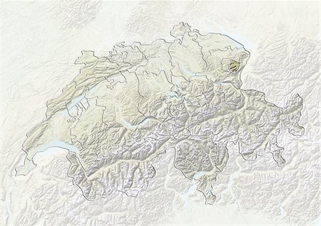 switzerland relief map - Switzerland and the Canton of Appenzell Innerrhoden, Relief Map Stock Photo - Rights-Managed, Code: 872-06055603