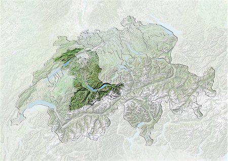 simsearch:872-06055661,k - La Suisse et le Canton de Berne, Image Satellite avec effet de relief Photographie de stock - Rights-Managed, Code: 872-06055610