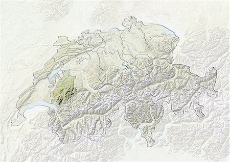 switzerland relief map - Switzerland and the Canton of Fribourg, Relief Map Stock Photo - Rights-Managed, Code: 872-06055612