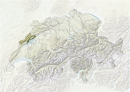 switzerland relief map - Switzerland and the Canton of Neuchatel, Relief Map Stock Photo - Rights-Managed, Code: 872-06055627