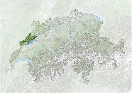 simsearch:872-06055661,k - La Suisse et le Canton de Neuchâtel, Image Satellite avec effet de relief Photographie de stock - Rights-Managed, Code: 872-06055628