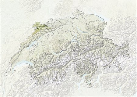 switzerland relief map - Switzerland and the Canton of Jura, Relief Map Stock Photo - Rights-Managed, Code: 872-06055621