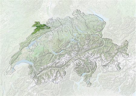 simsearch:872-06055661,k - La Suisse et le Canton du Jura, Image Satellite avec effet de relief Photographie de stock - Rights-Managed, Code: 872-06055622