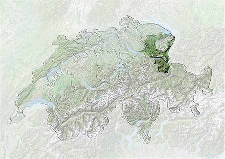 simsearch:872-06055661,k - La Suisse et le Canton de Saint-Gall, Image Satellite avec effet de relief Photographie de stock - Rights-Managed, Code: 872-06055637
