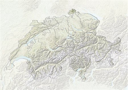 switzerland relief map - Switzerland and the Canton of Schaffhausen, Relief Map Stock Photo - Rights-Managed, Code: 872-06055639