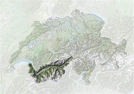 simsearch:872-06055661,k - La Suisse et le Canton du Valais, Image Satellite avec effet de relief Photographie de stock - Rights-Managed, Code: 872-06055658