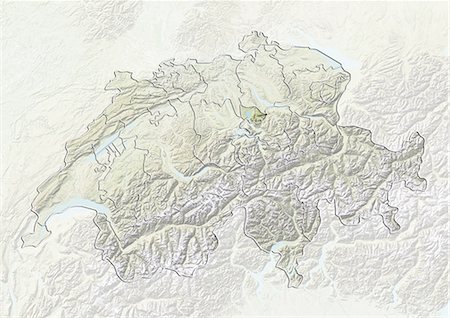 switzerland relief map - Switzerland and the Canton of Zug, Relief Map Stock Photo - Rights-Managed, Code: 872-06055663