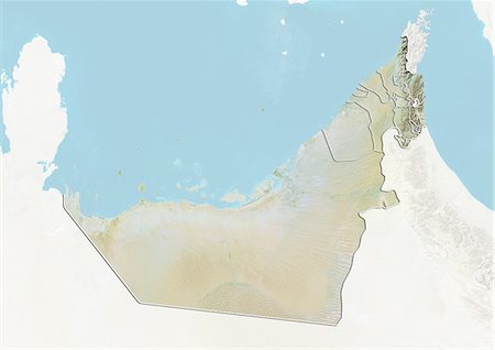 simsearch:872-06055688,k - United Arab Emirates, Relief Map With Emirate Boundaries Stock Photo - Rights-Managed, Code: 872-06055678