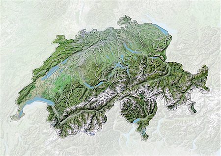 Switzerland, Satellite Image With Bump Effect and Canton Boundaries Stock Photo - Rights-Managed, Code: 872-06055670