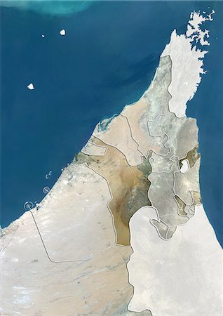 simsearch:872-06055682,k - The Emirate of Sharjah and Northern UAE, True Colour Satellite Image Stock Photo - Rights-Managed, Code: 872-06055685