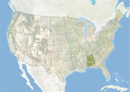 United States and the State of Alabama, Satellite Image With Bump Effect Stock Photo - Rights-Managed, Code: 872-06055701