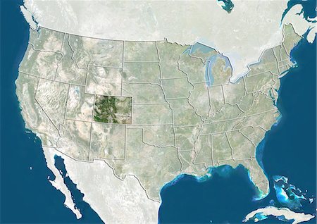 United States and the State of Colorado, True Colour Satellite Image Stock Photo - Rights-Managed, Code: 872-06055714