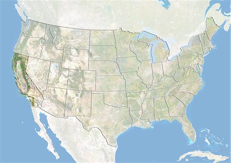sierra nevada (california, usa) - United States and the State of California, Satellite Image With Bump Effect Stock Photo - Rights-Managed, Code: 872-06055710