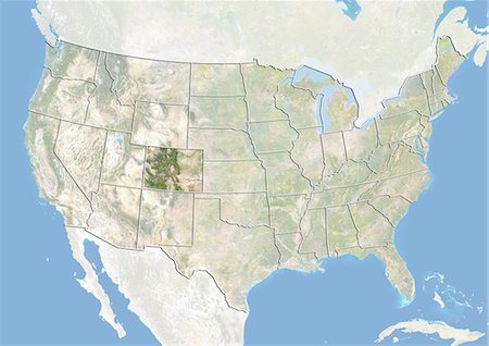 simsearch:872-06055966,k - United States and the State of Colorado, Satellite Image With Bump Effect Foto de stock - Con derechos protegidos, Código: 872-06055713