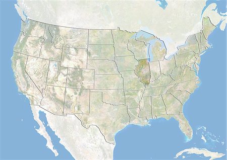 United States and the State of Illinois, Satellite Image With Bump Effect Stock Photo - Rights-Managed, Code: 872-06055728