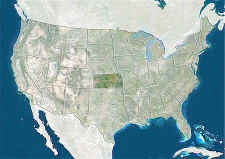 United States and the State of Kansas, True Colour Satellite Image Stock Photo - Rights-Managed, Code: 872-06055738