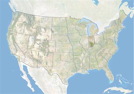 United States and the State of Indiana, Satellite Image With Bump Effect Stock Photo - Rights-Managed, Code: 872-06055731