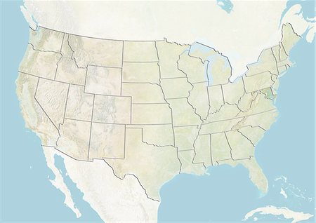 relief map - United States and the State of Maryland, Relief Map Stock Photo - Rights-Managed, Code: 872-06055748