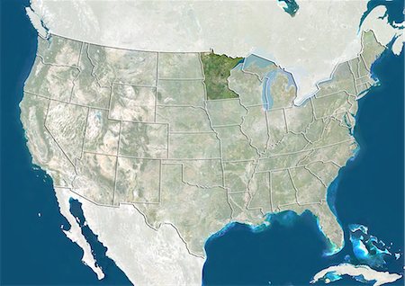 Des États-Unis et l'état du Minnesota, Image Satellite de la couleur vraie Photographie de stock - Rights-Managed, Code: 872-06055759