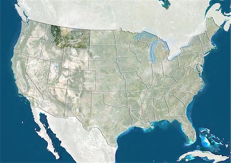 simsearch:872-06055120,k - United States and the State of Montana, True Colour Satellite Image Foto de stock - Con derechos protegidos, Código: 872-06055762