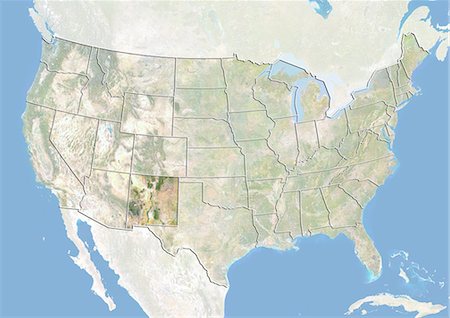 simsearch:872-06055120,k - Des États-Unis et l'état du Nouveau-Mexique, Image Satellite avec effet de relief Photographie de stock - Rights-Managed, Code: 872-06055776