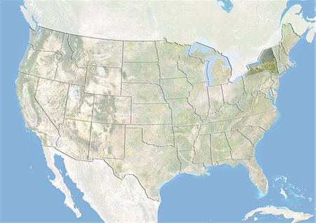 United States and the State of New York, Satellite Image With Bump Effect Stock Photo - Rights-Managed, Code: 872-06055779