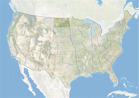 United States and the State of North Dakota, Satellite Image With Bump Effect Stock Photo - Rights-Managed, Code: 872-06055785