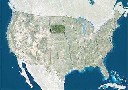 simsearch:872-06055872,k - United States and the State of South Dakota, True Colour Satellite Image Stock Photo - Rights-Managed, Code: 872-06055804