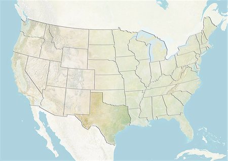 simsearch:872-06160948,k - United States and the State of Texas, Relief Map Stock Photo - Rights-Managed, Code: 872-06055808