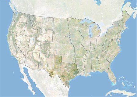 United States and the State of Texas, Satellite Image With Bump Effect Stock Photo - Rights-Managed, Code: 872-06055809