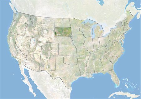 simsearch:872-06055899,k - Des États-Unis et l'état du Dakota du Sud, Image Satellite avec effet de relief Photographie de stock - Rights-Managed, Code: 872-06055803