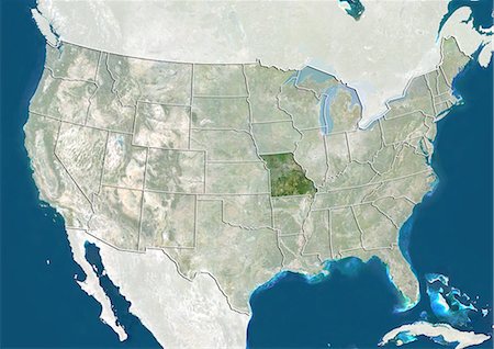 United States and the State of Missouri, True Colour Satellite Image Stock Photo - Rights-Managed, Code: 872-06055816