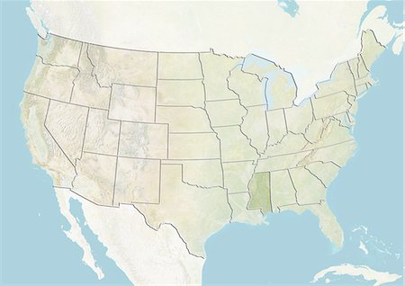 simsearch:872-06055885,k - United States and the State of Mississippi, Relief Map Foto de stock - Con derechos protegidos, Código: 872-06055811