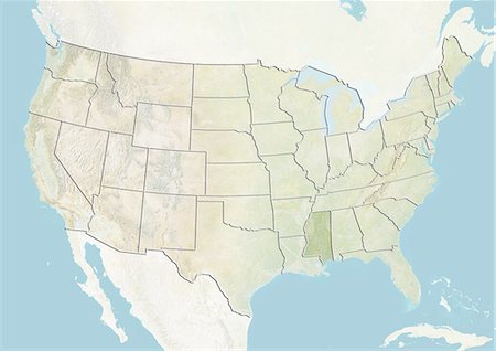 simsearch:872-06055809,k - United States and the State of Mississippi, Relief Map Foto de stock - Con derechos protegidos, Código: 872-06055811