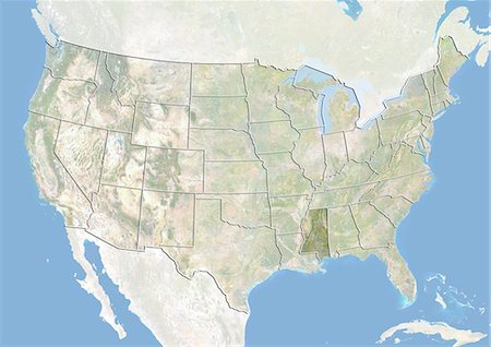 United States and the State of Mississippi, Satellite Image With Bump Effect Foto de stock - Con derechos protegidos, Código: 872-06055812