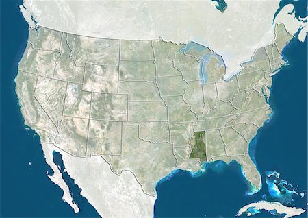 United States and the State of Mississippi, True Colour Satellite Image Foto de stock - Con derechos protegidos, Código: 872-06055813