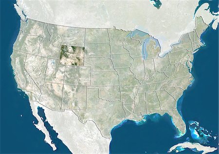 simsearch:872-06160504,k - United States and the State of Wyoming, True Colour Satellite Image Stock Photo - Rights-Managed, Code: 872-06055837