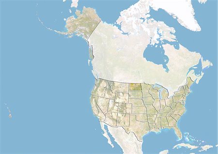 United States and the State of North Dakota, Satellite Image With Bump Effect Stock Photo - Rights-Managed, Code: 872-06055914