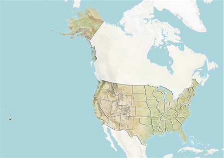 simsearch:872-06160538,k - United States, Relief Map With State Boundaries Stock Photo - Rights-Managed, Code: 872-06055964